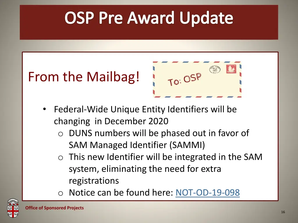 osp brown bag osp pre award update 14