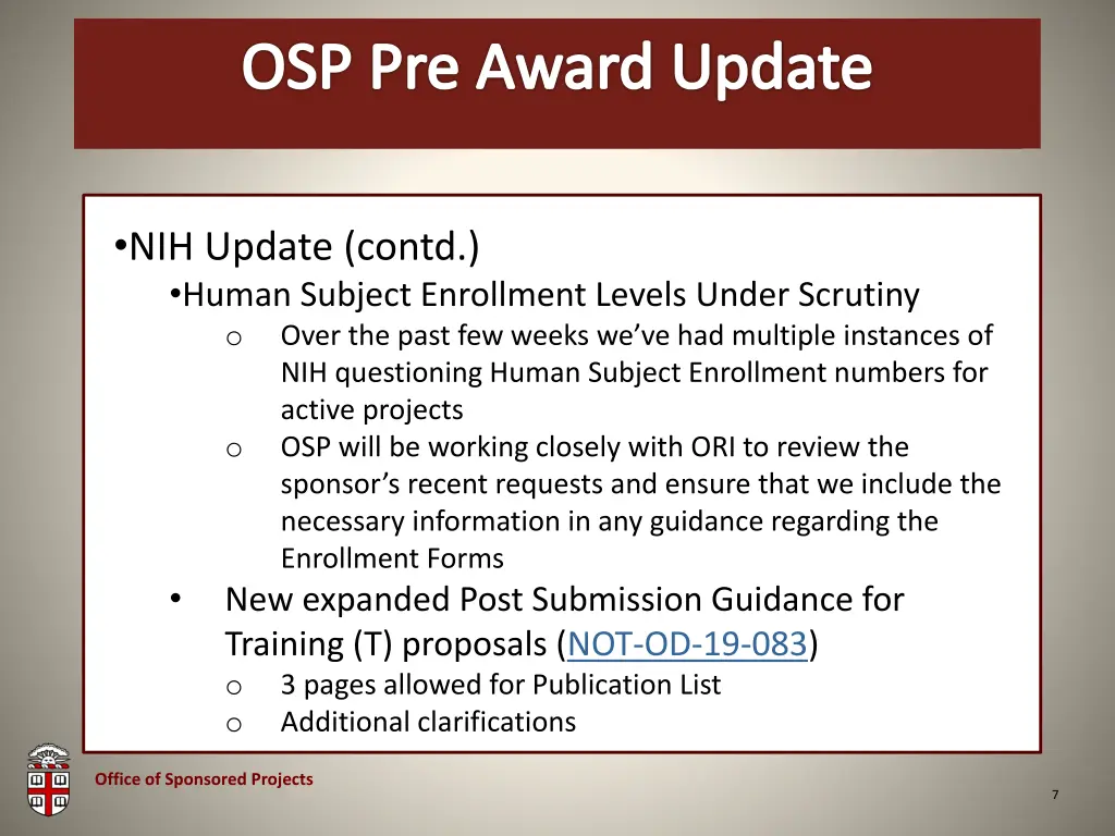 osp brown bag osp pre award update 5