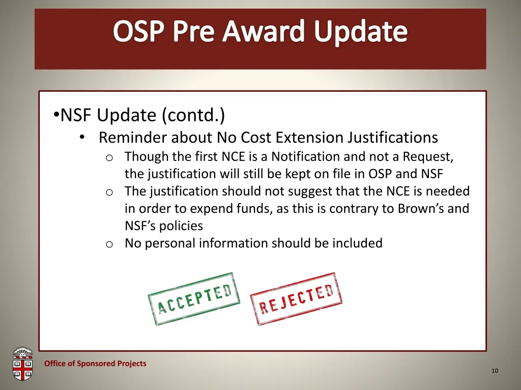 osp brown bag osp pre award update 8