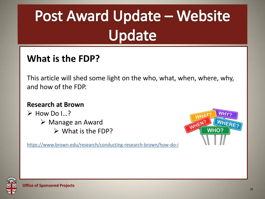 osp brown bag post award update website update