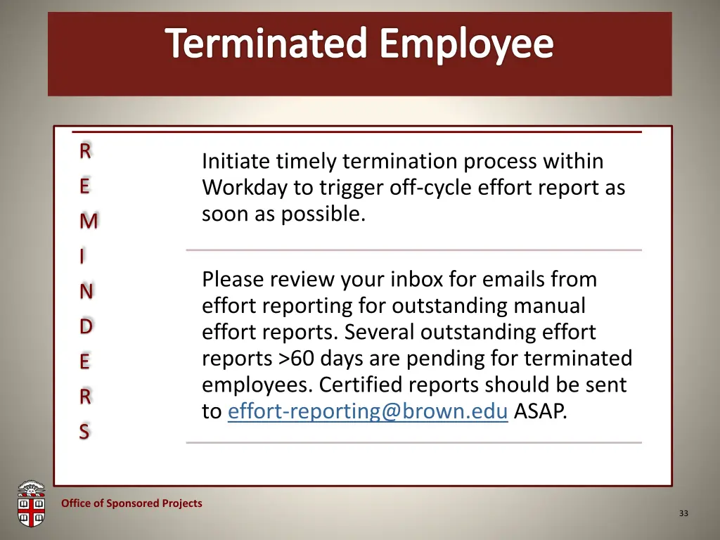 osp brown bag terminated employee