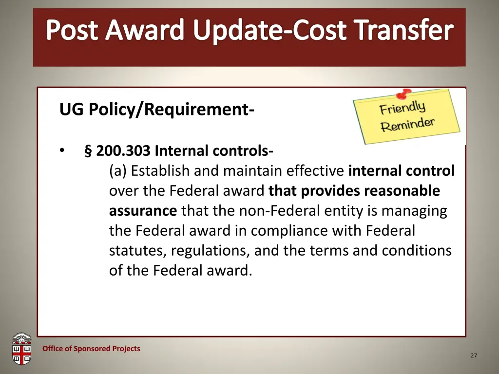 post award update cost transfer 1