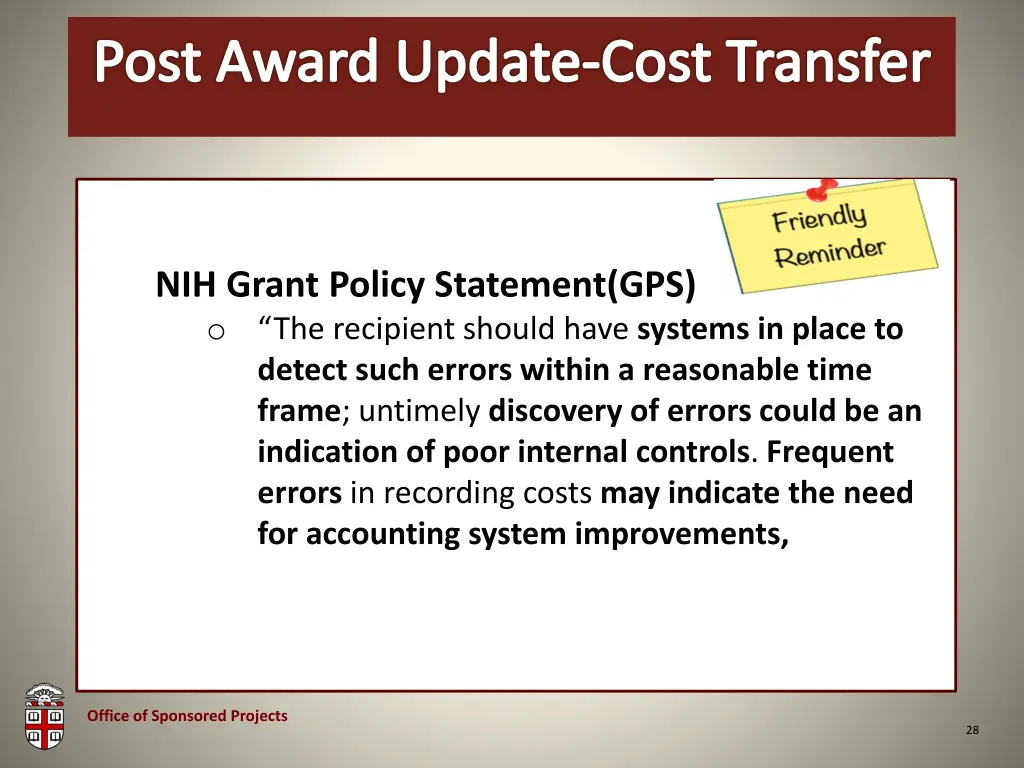 post award update cost transfer 2