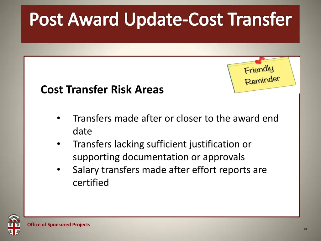 post award update cost transfer 4