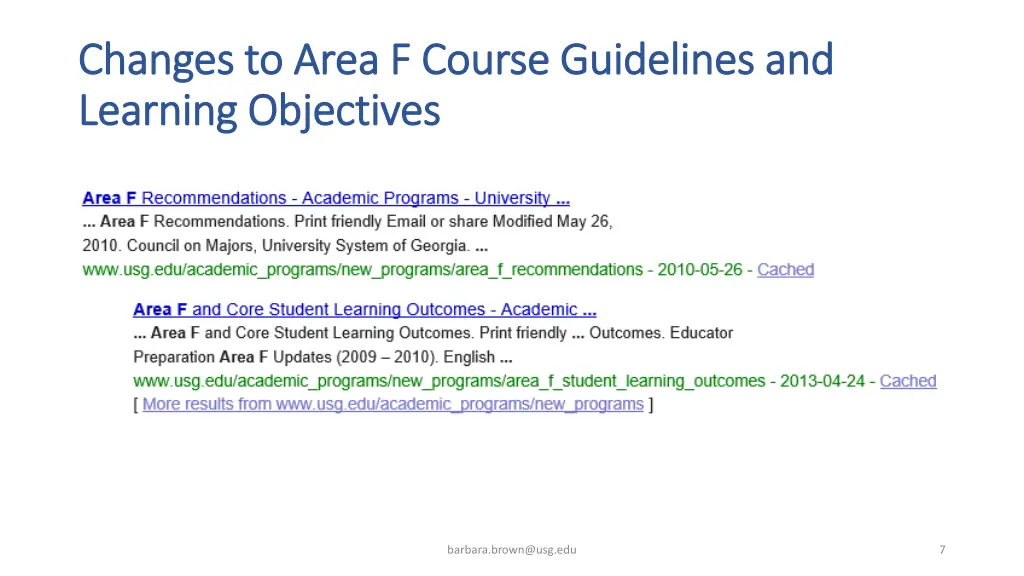 changes to area f course guidelines and changes