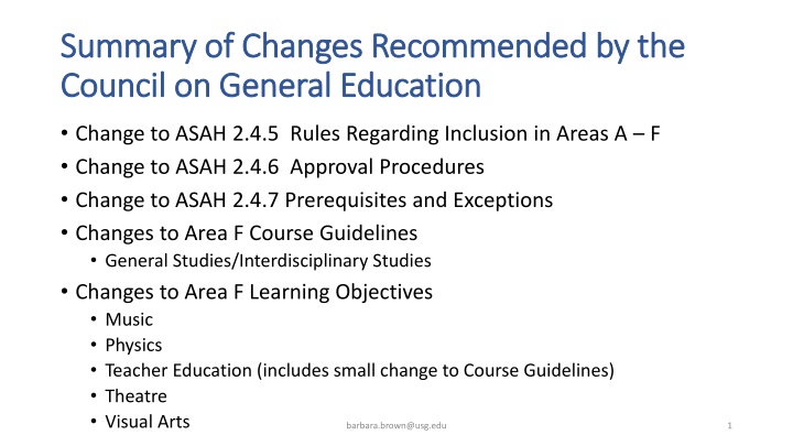 summary of changes recommended by the summary