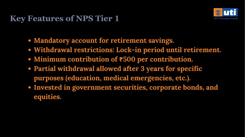 key features of nps tier 1