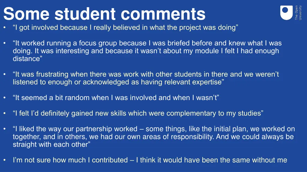 some student comments i got involved because