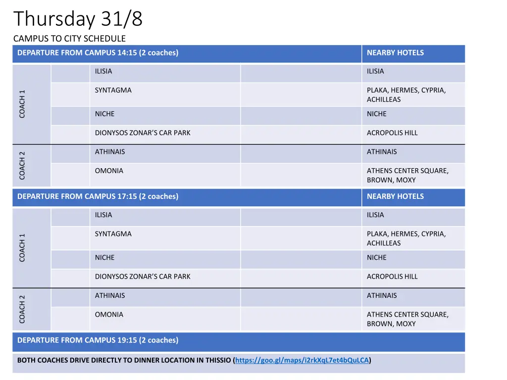 thursday 31 8 campus to city schedule