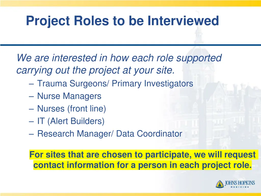 project roles to be interviewed