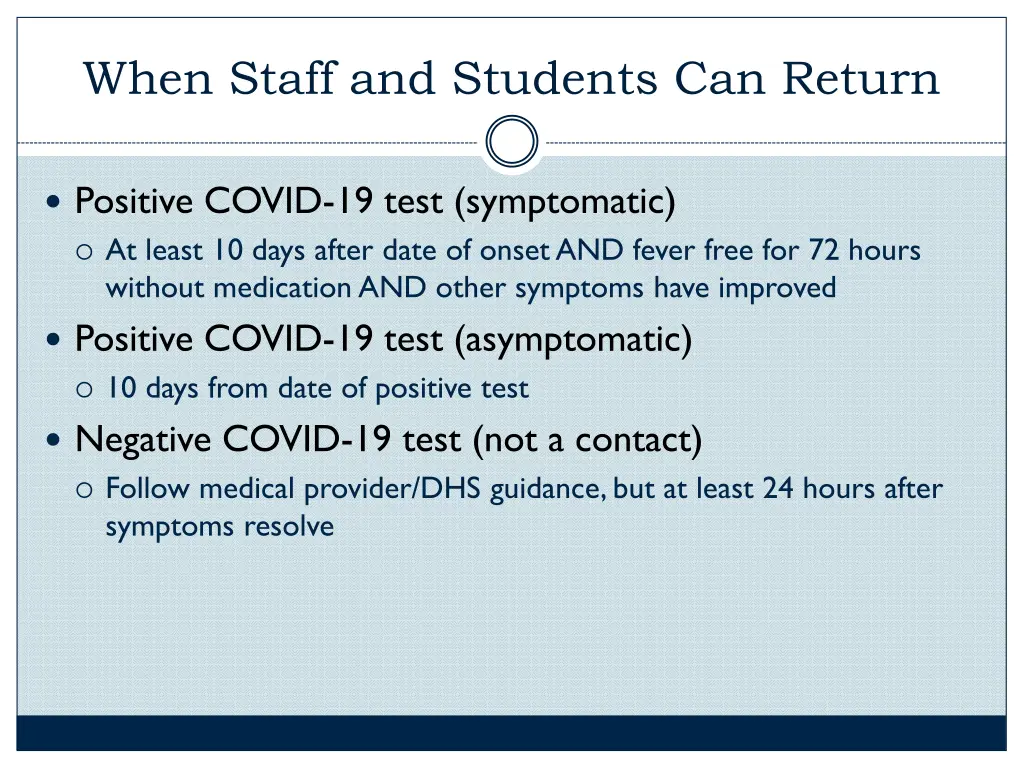 when staff and students can return