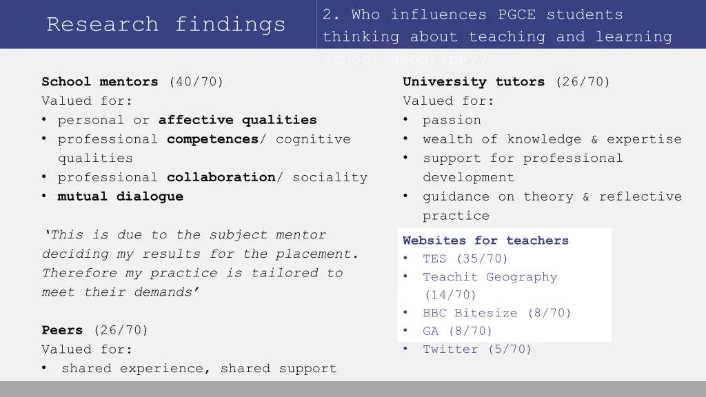 2 who influences pgce students thinking about