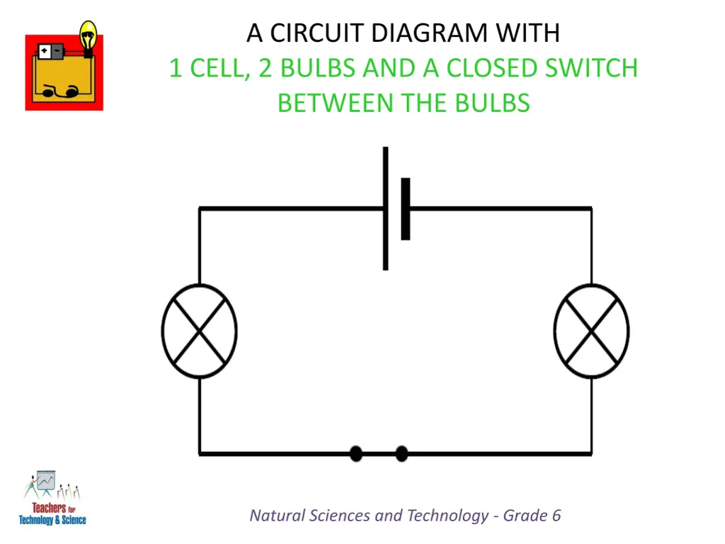 a circuit diagram with 1 cell 2 bulbs