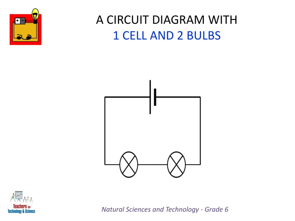 a circuit diagram with 1 cell and 2 bulbs