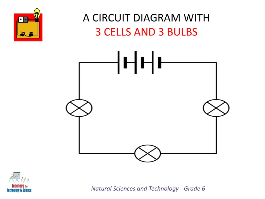 a circuit diagram with 3 cells and 3 bulbs