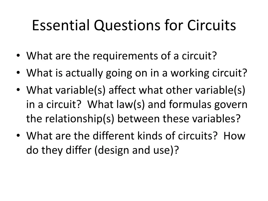 essential questions for circuits