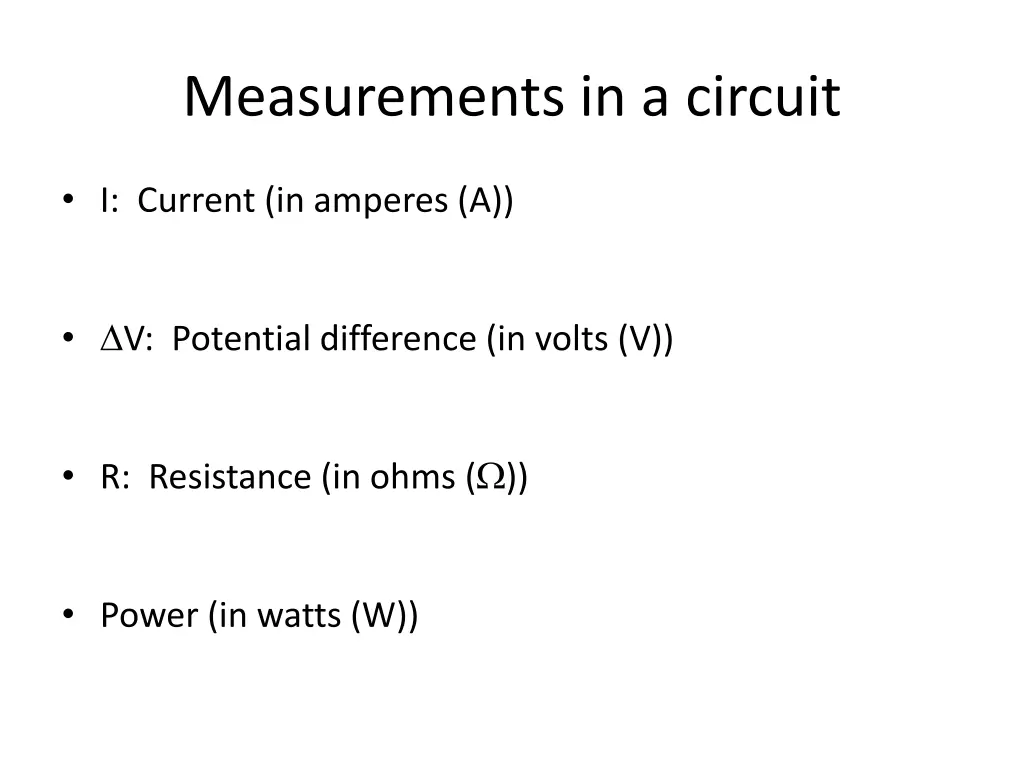 measurements in a circuit