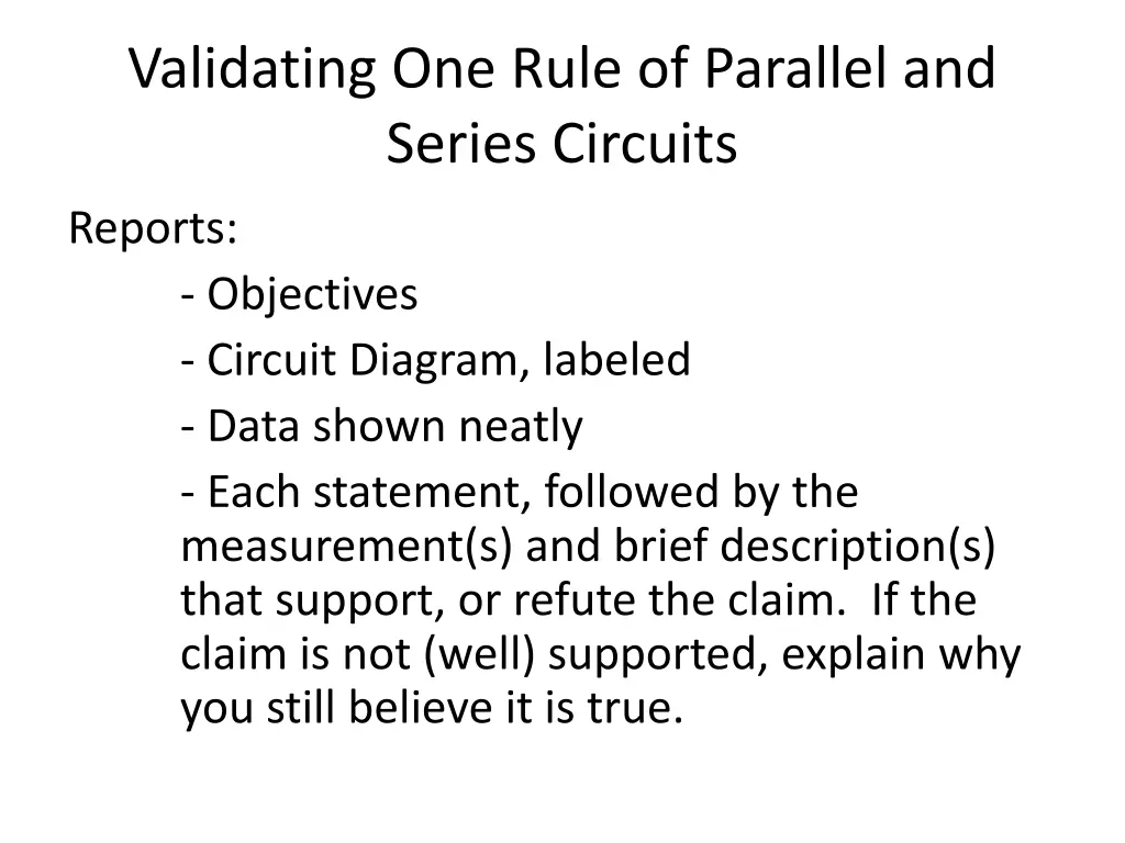 validating one rule of parallel and series