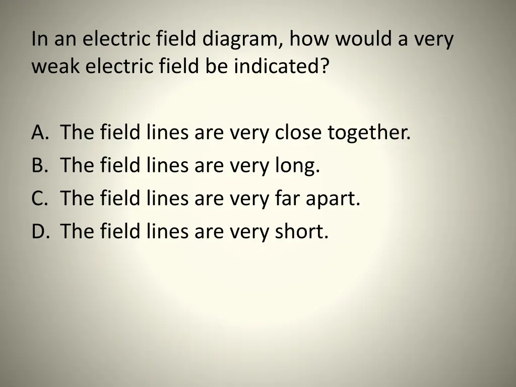 in an electric field diagram how would a very