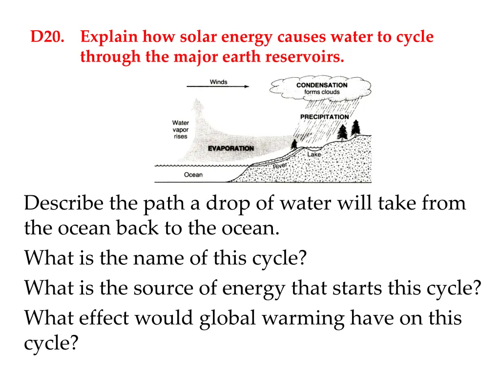 d20 explain how solar energy causes water