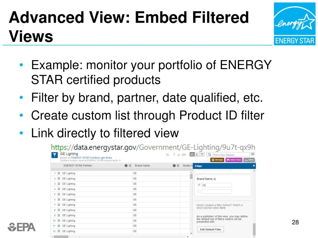 advanced view embed filtered views