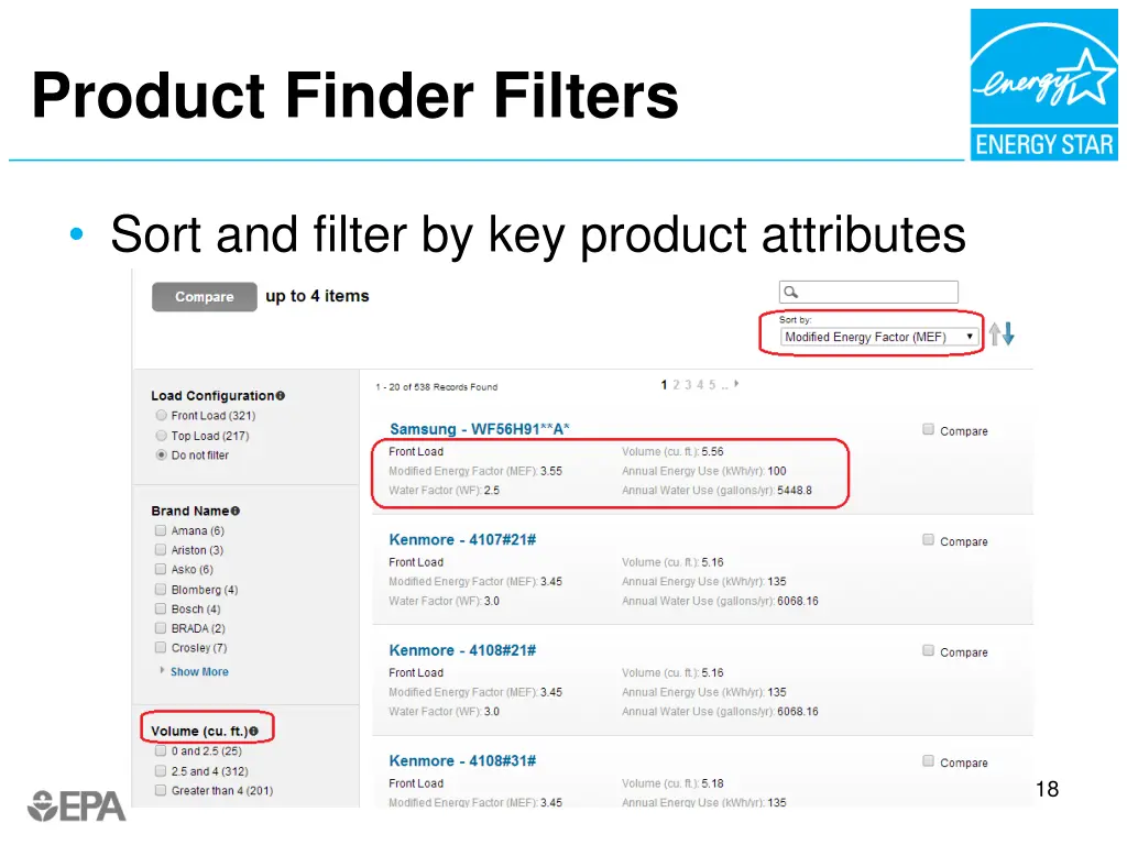 product finder filters