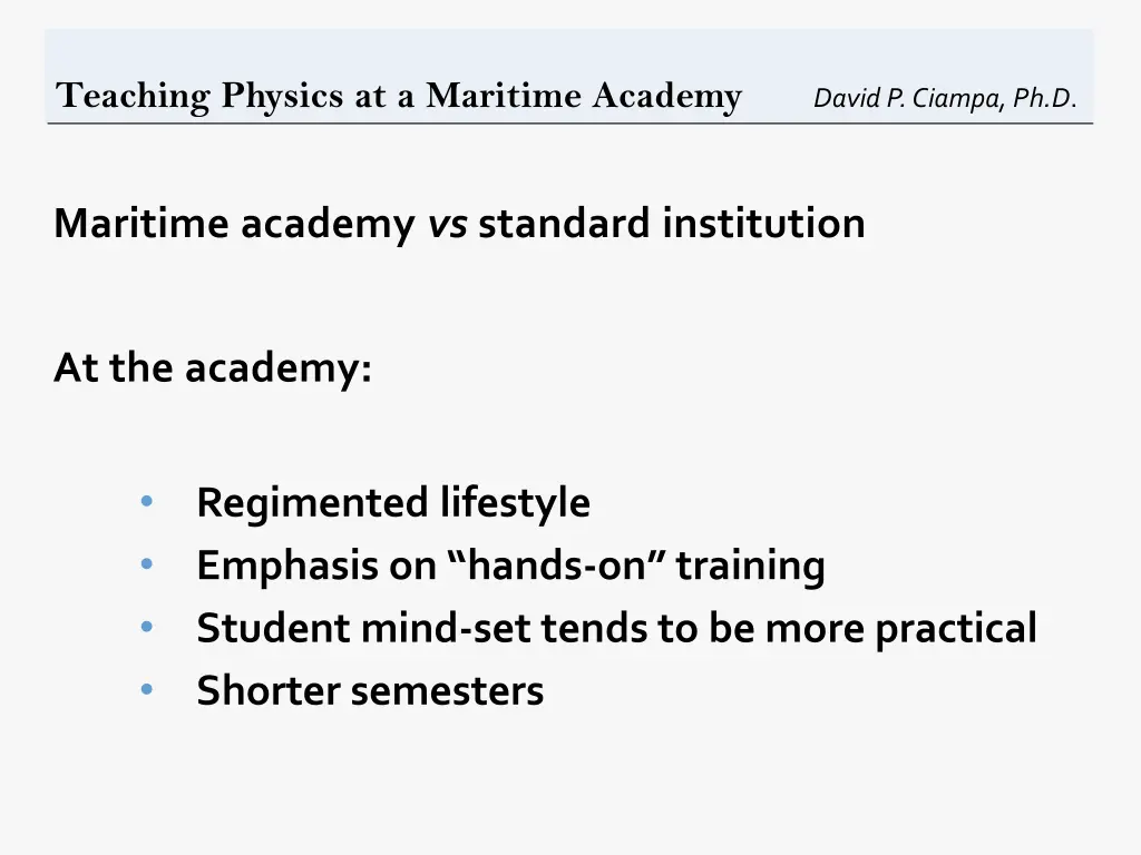 teaching physics at a maritime academy david