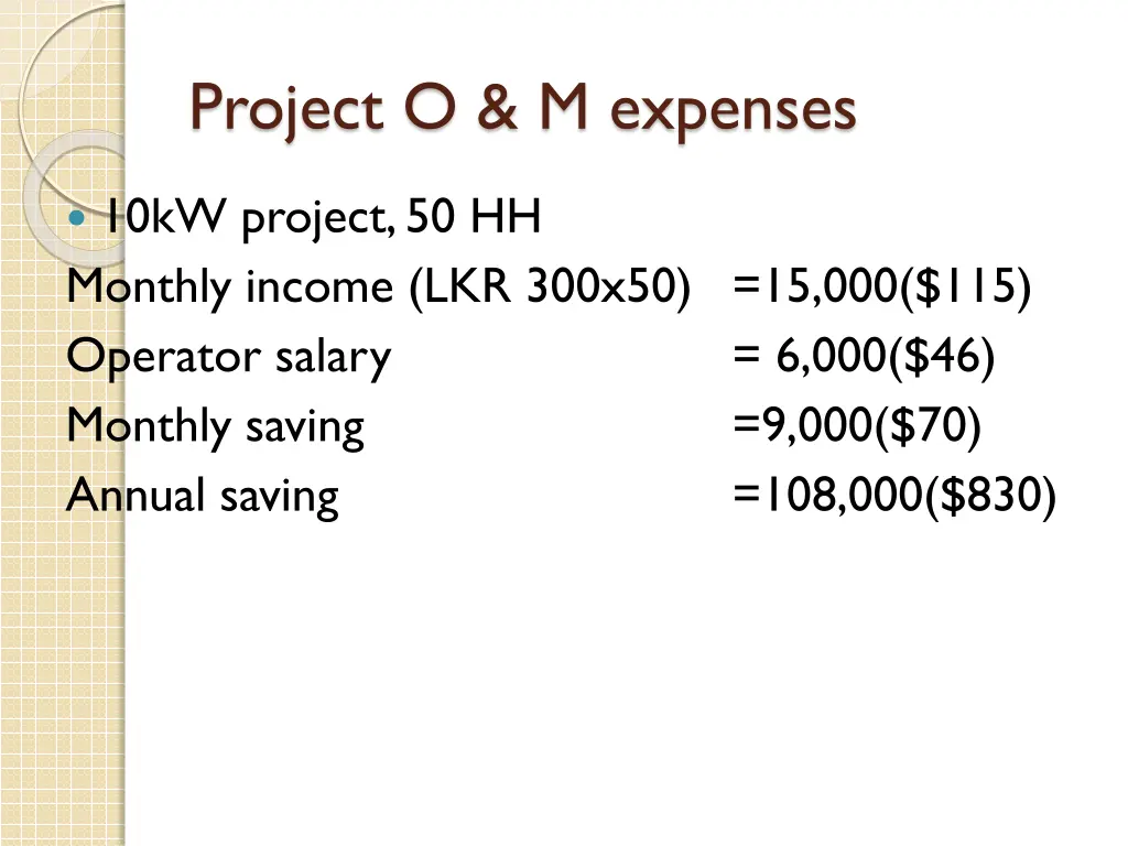 project o m expenses