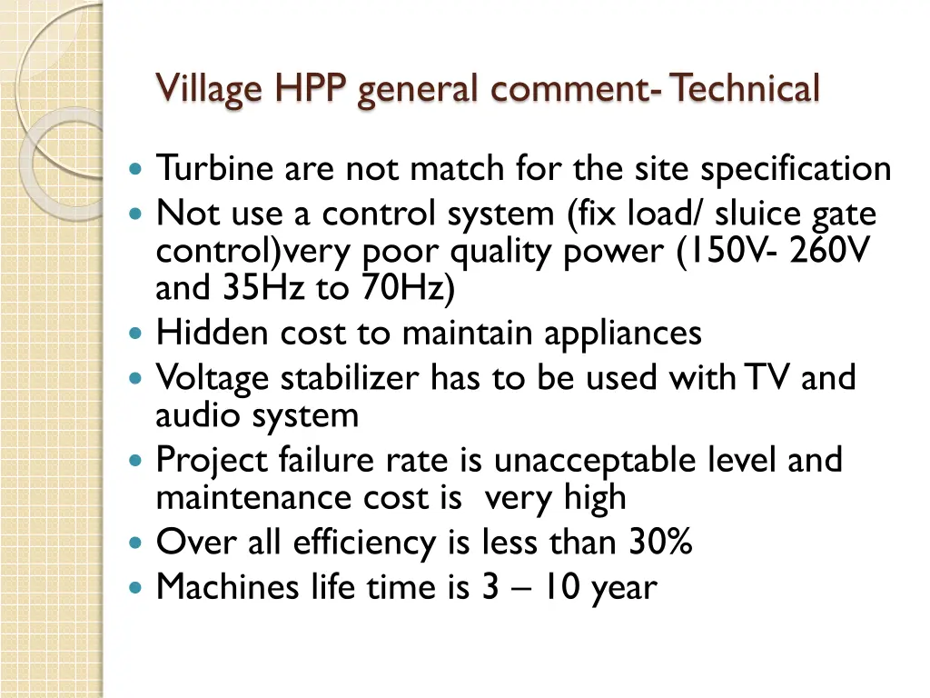 village hpp general comment technical