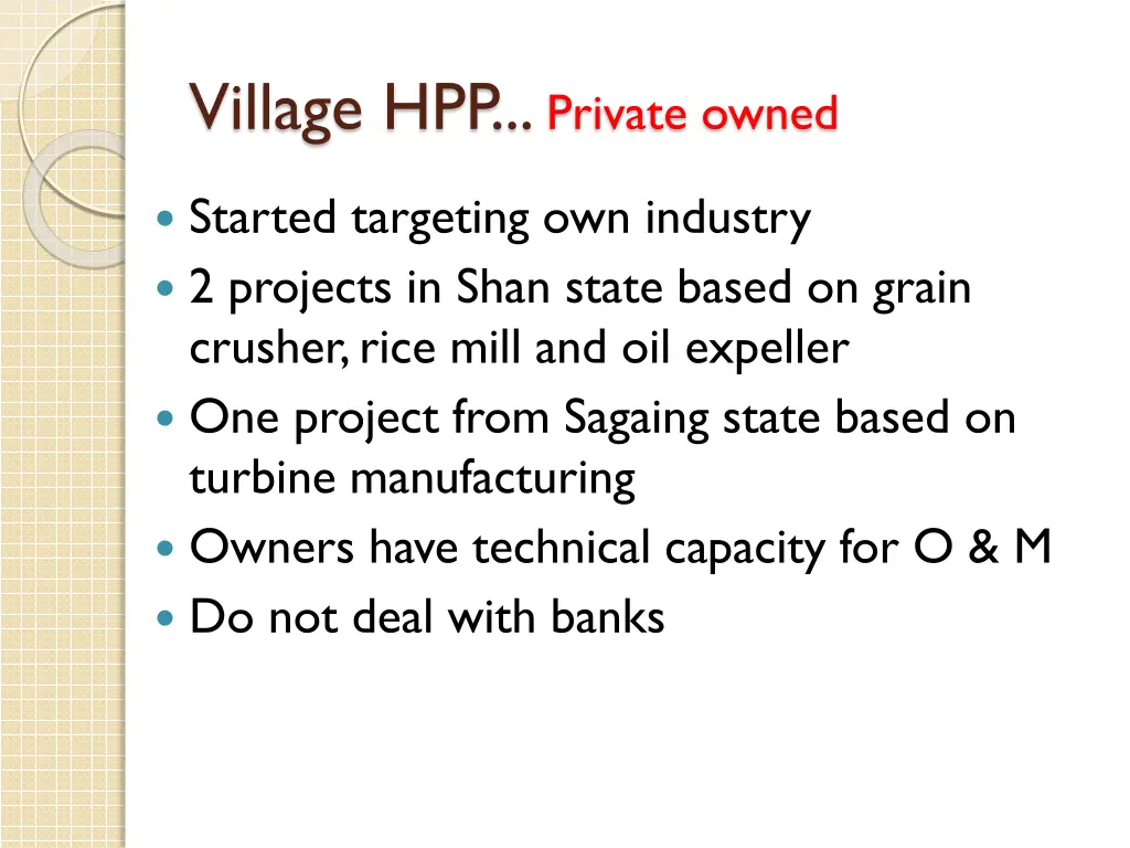 village hpp private owned