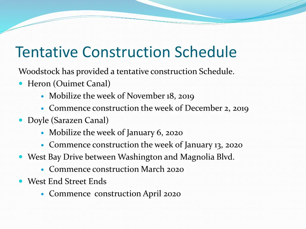 tentative construction schedule