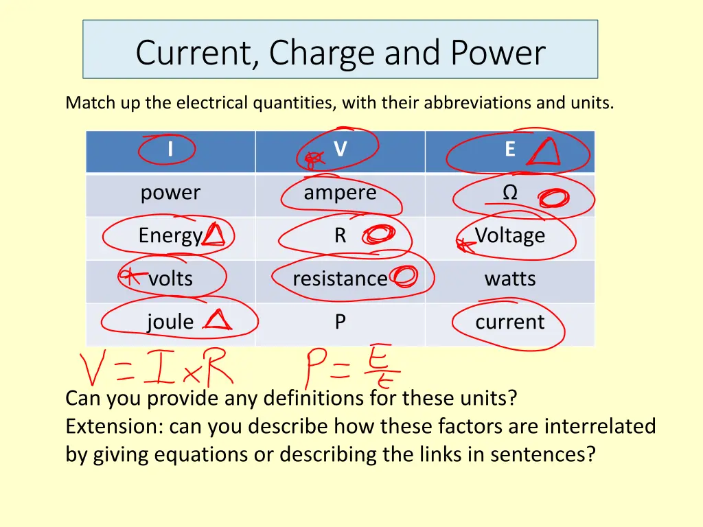 current charge and power