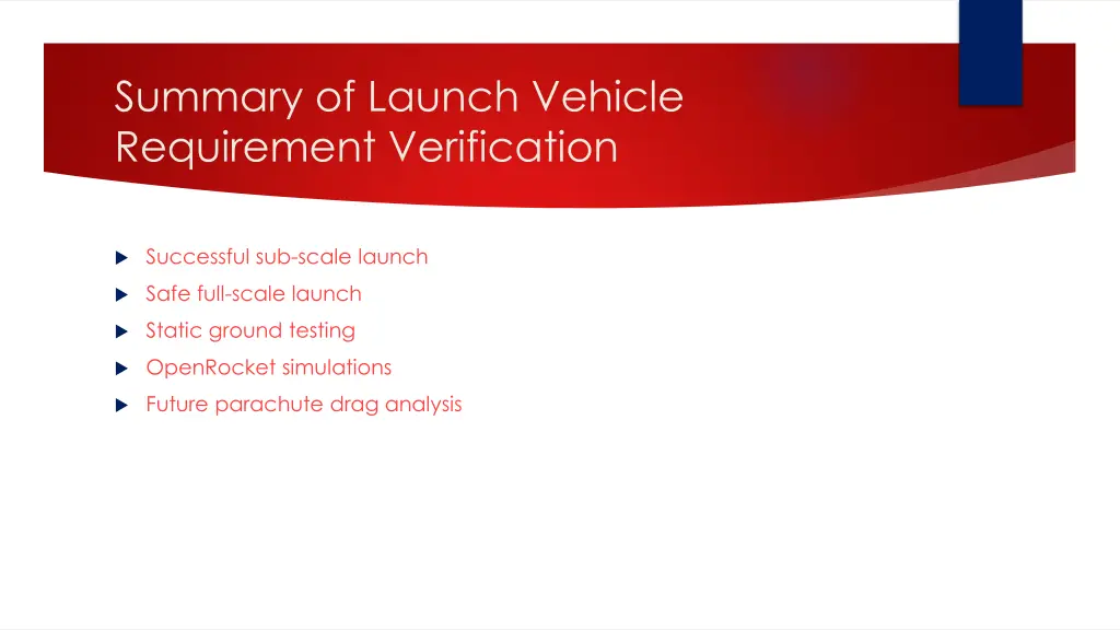 summary of launch vehicle requirement verification