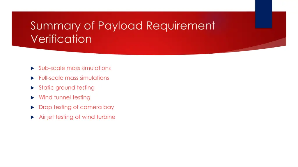 summary of payload requirement verification