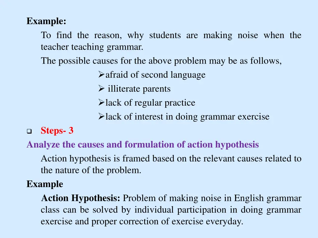 example to find the reason why students