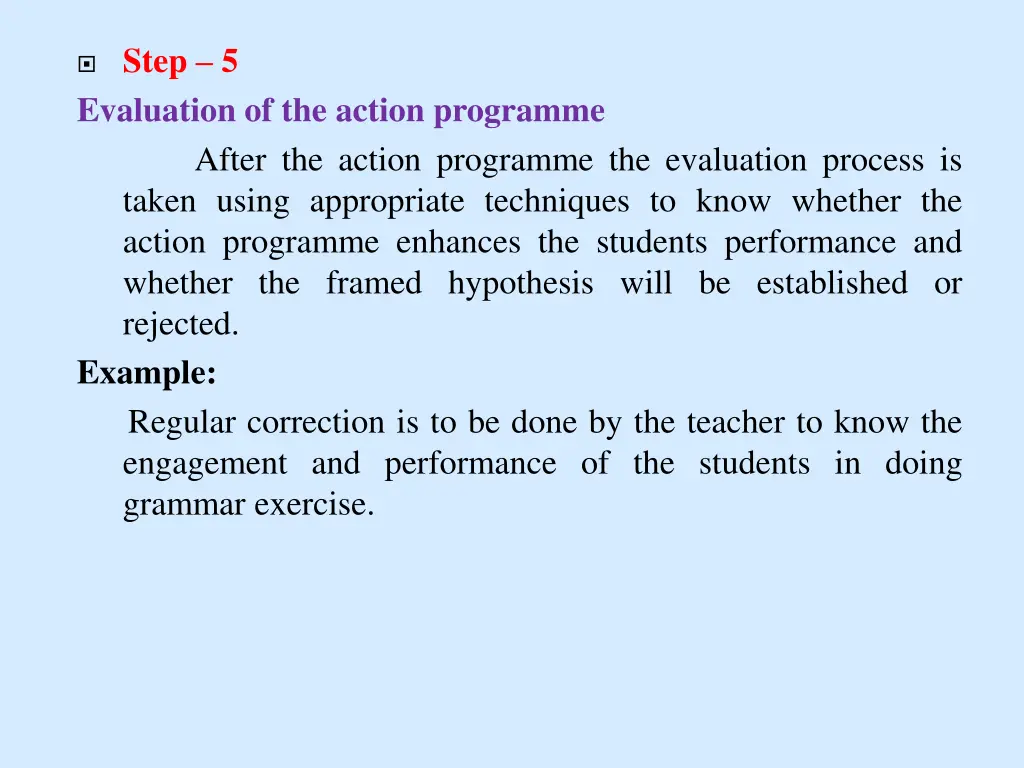step 5 evaluation of the action programme after