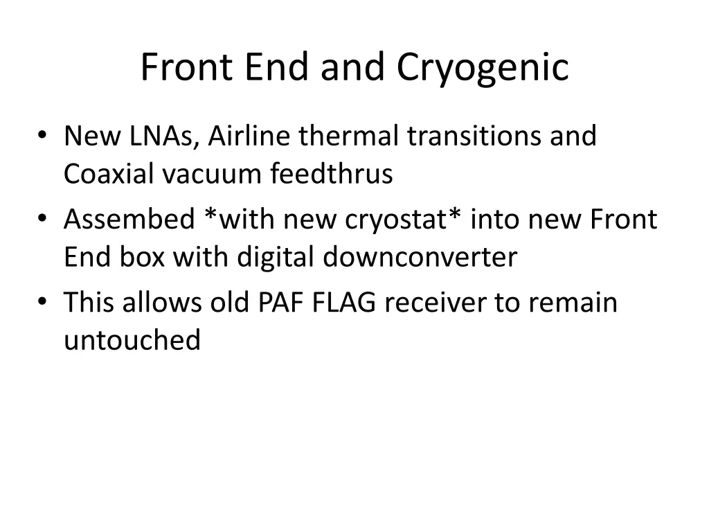 front end and cryogenic