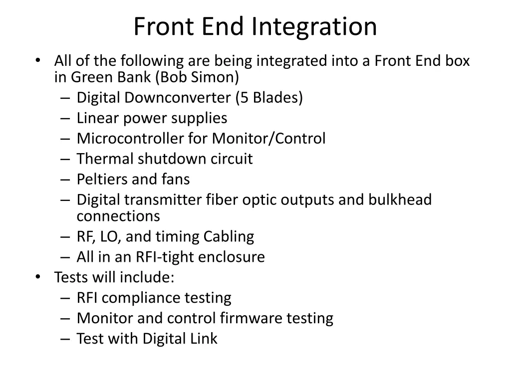 front end integration all of the following