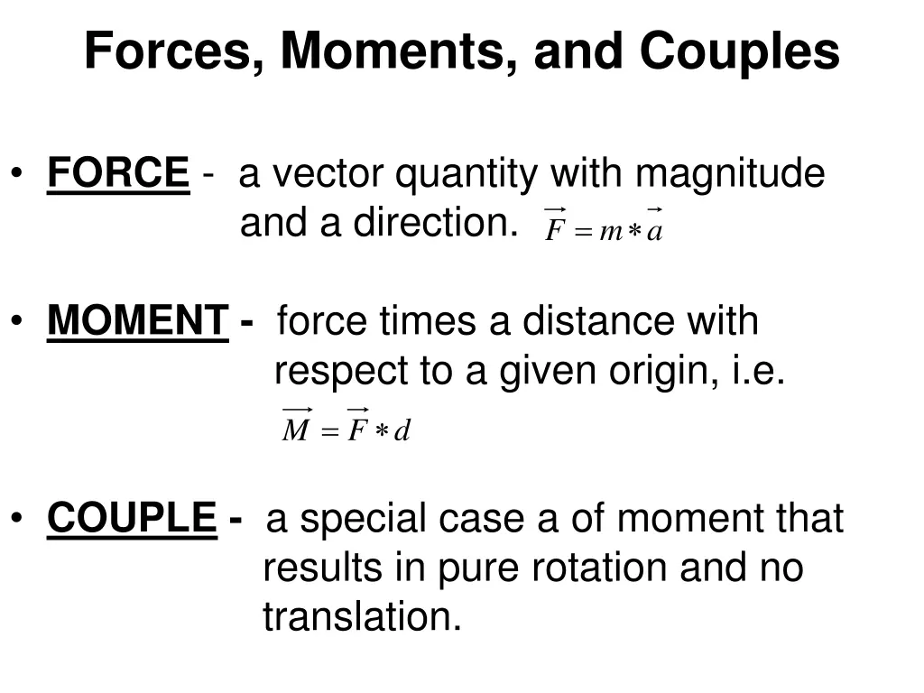 forces moments and couples