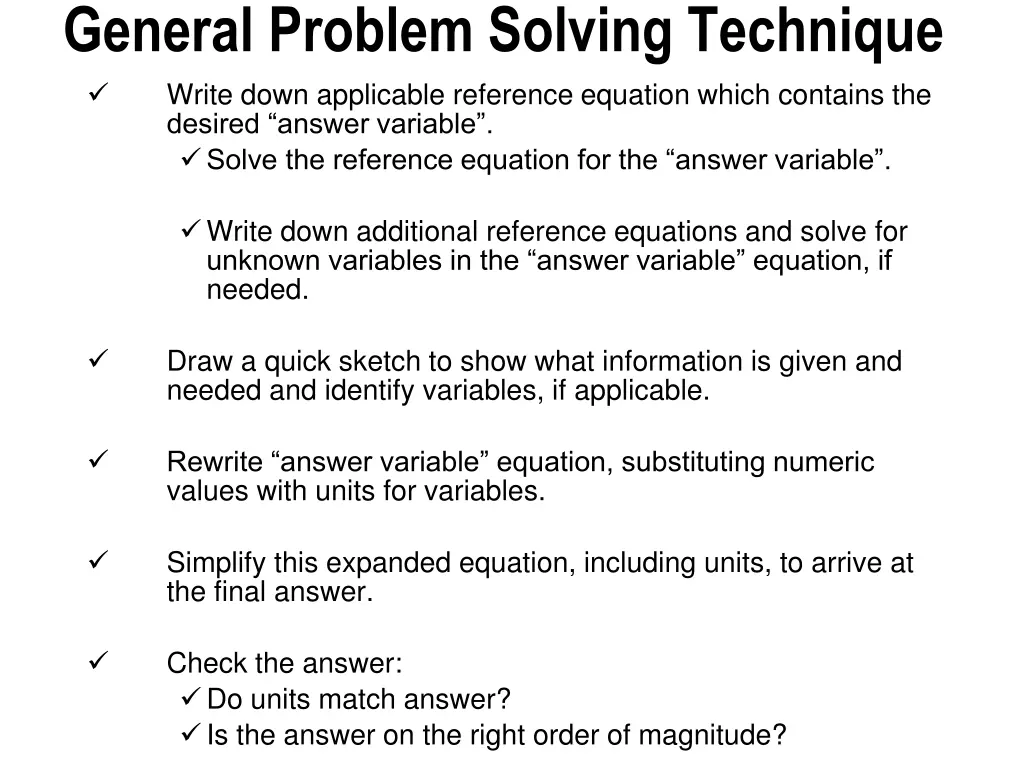 general problem solving technique write down