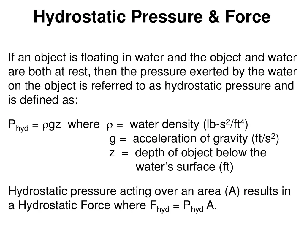 hydrostatic pressure force