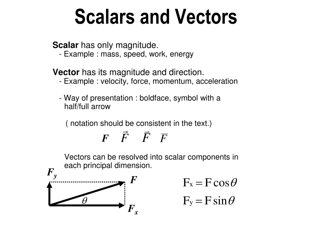 scalars and vectors