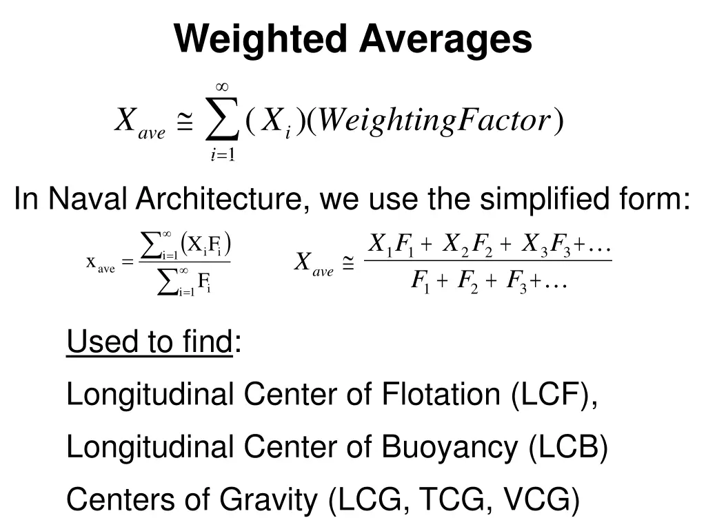 weighted averages 1 in naval architecture