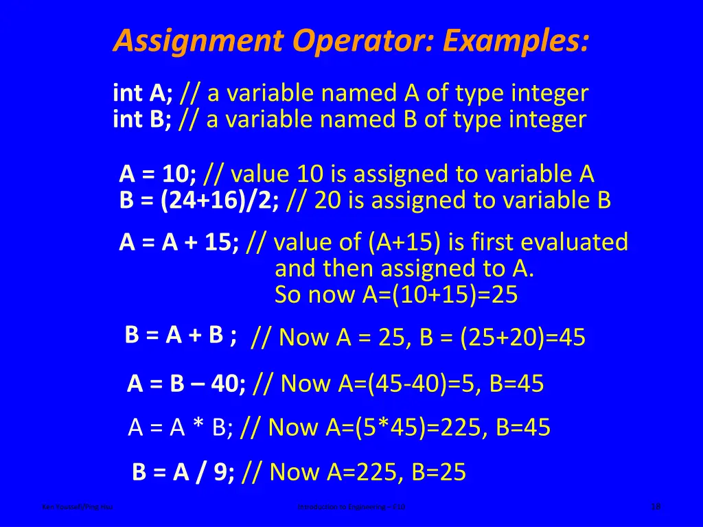 assignment operator examples