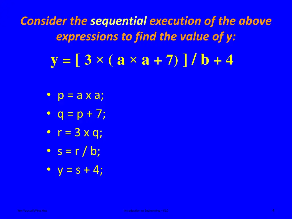 consider the sequential execution of the above