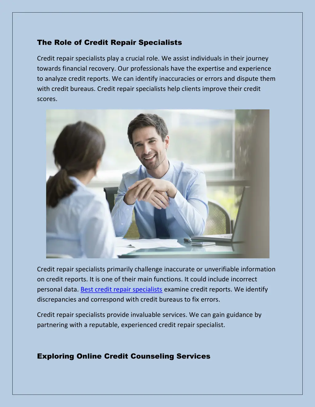 the role of credit repair specialists