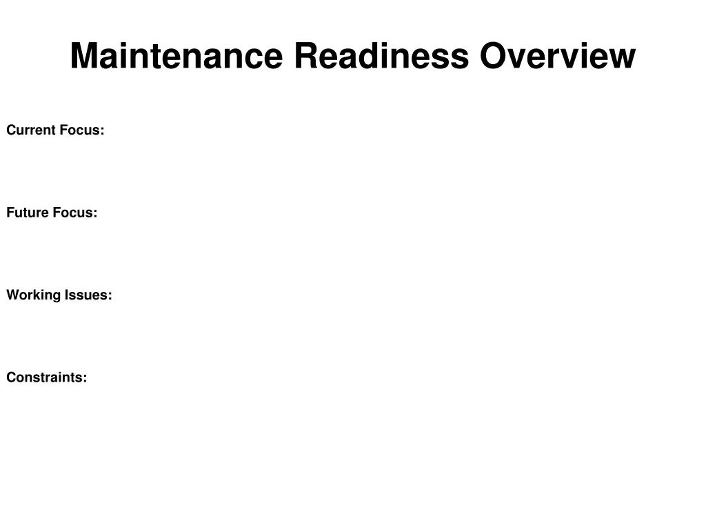 maintenance readiness overview