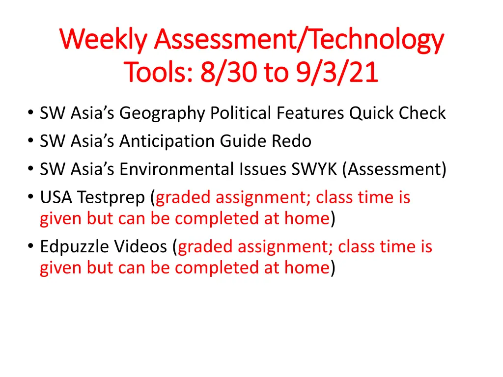 weekly assessment technology weekly assessment