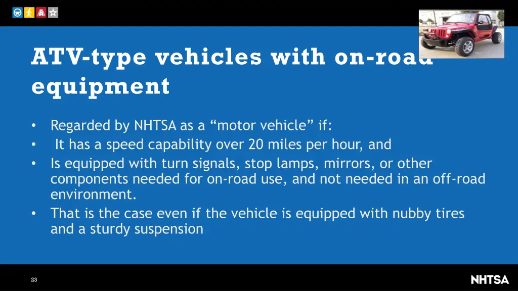 atv type vehicles with on road equipment