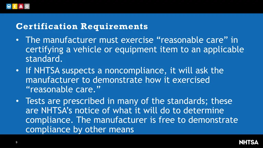 certification requirements the manufacturer must